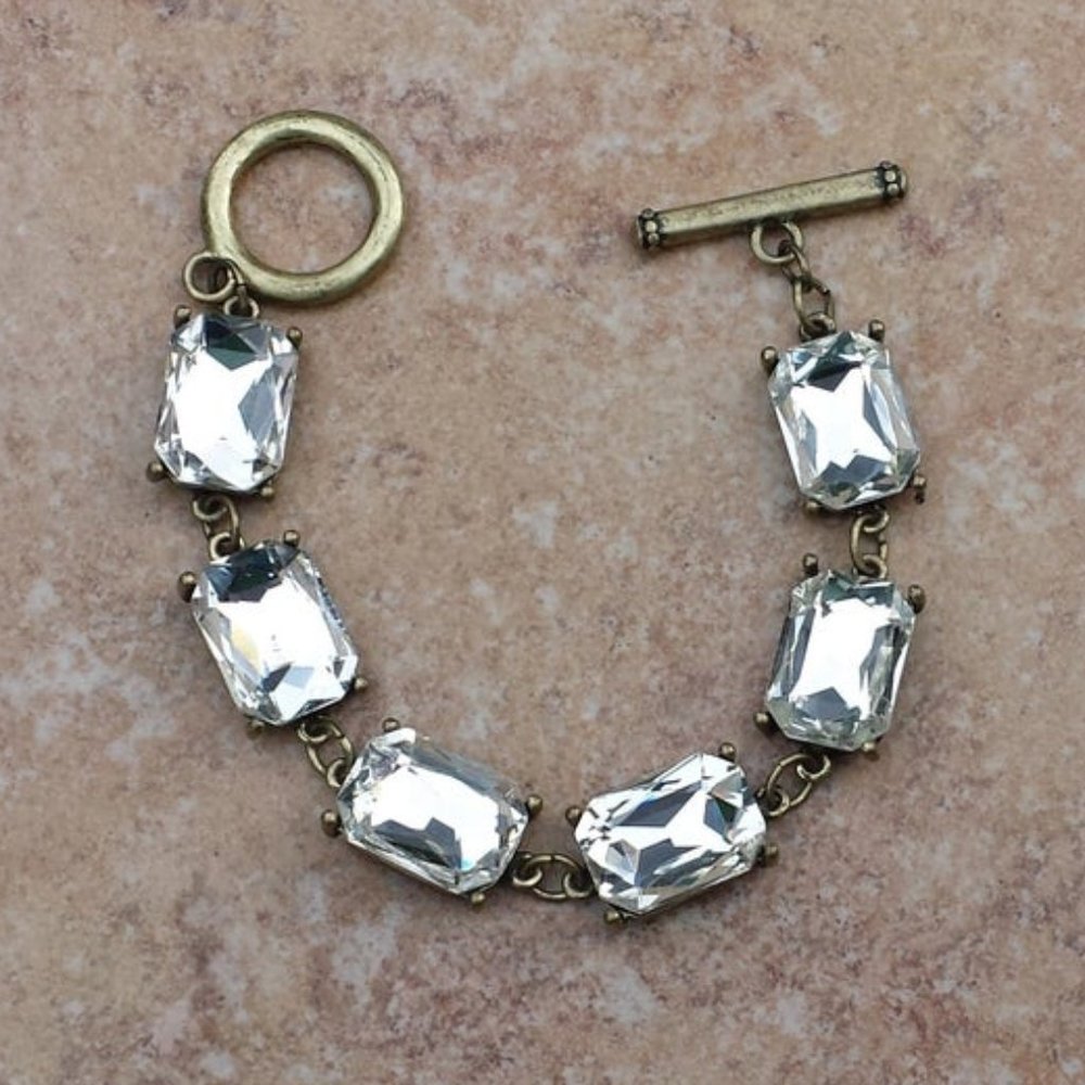 Clear Rectangular Large Rhinestones Bracelet - image 2